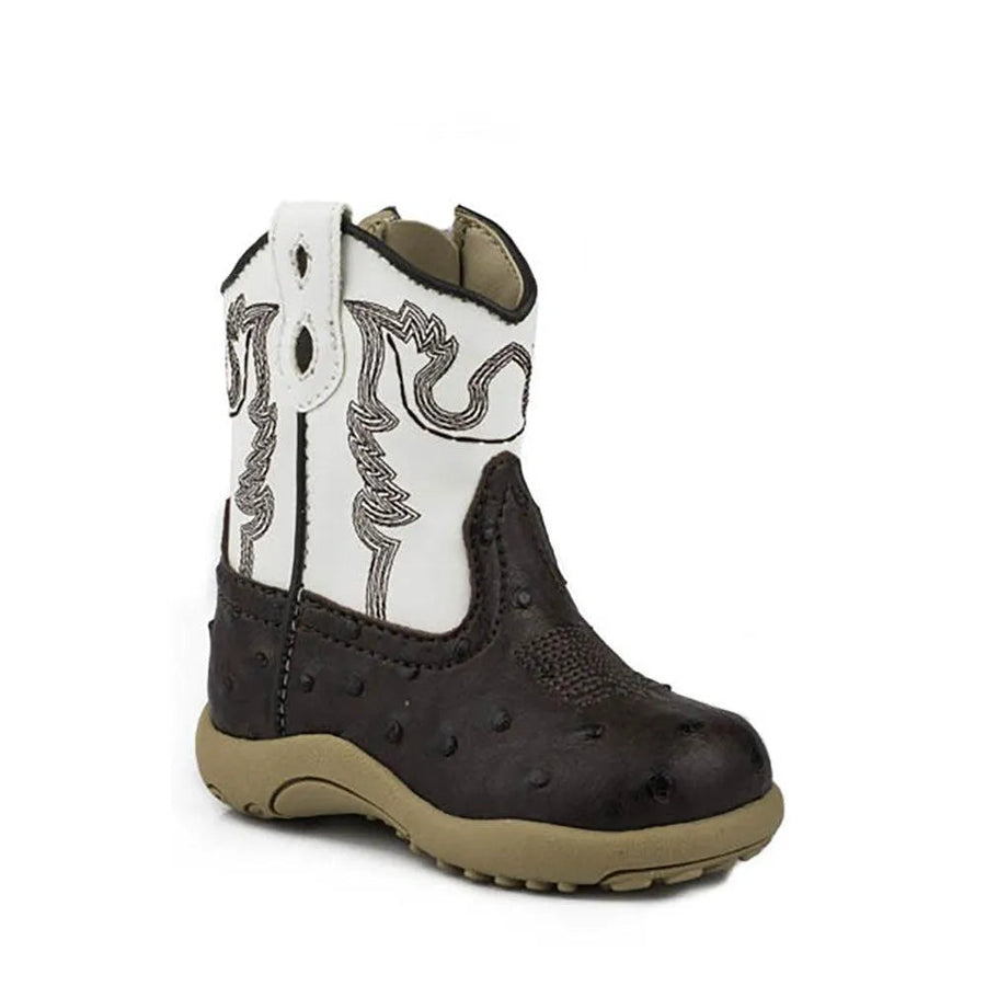Roper Bump (White/Brown) - Infant Cowboy Booties