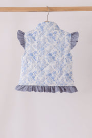 Blue floral ruffle vest