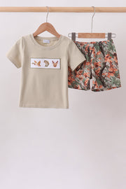 Camo Wildlife Embroidered Shorts Set