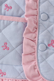 Blue corduroy bow embroidery ruffle jacket