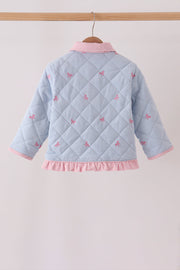 Blue corduroy bow embroidery ruffle jacket