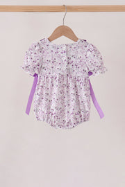 Purple floral blessed smocked ruffle bubble