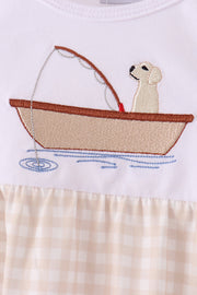 Khaki Puppy Fishing Embroidery Bubble