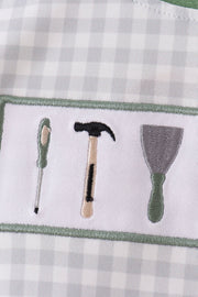 Green tools embroidery romper