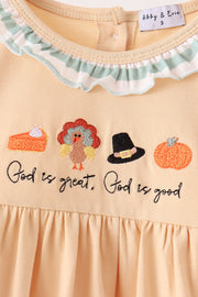 God is great god is good embroidery ruffle pants set