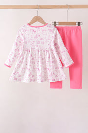 Pink Cowboy boots Smocked Pants Set