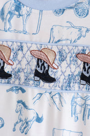 Blue Cowboy Smocked Romper