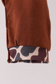 Brown camouflage hunting embroidery romper