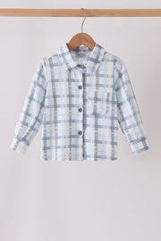 Blue plaid button down shirt