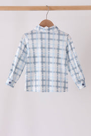 Blue plaid button down shirt