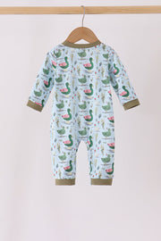 Green mallard embroidery romper