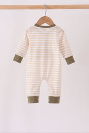 Olive turkey applique stripe romper