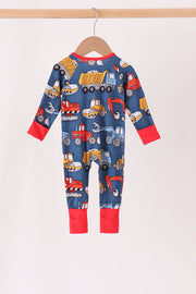 Navy tractor print bamboo romper