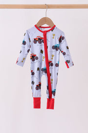 Blue Racing Car Bamboo Romper