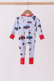 Blue Racing Car Bamboo Romper