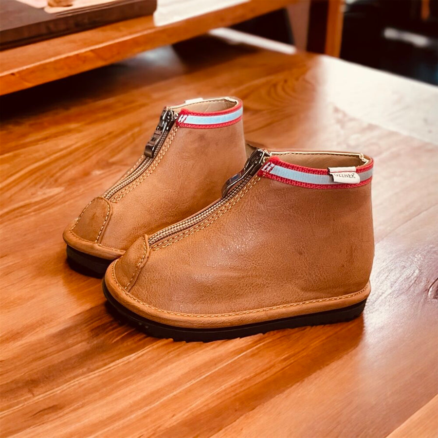 Stylish & Easy-On: Hand-Stitched Brown Ankle Boots for Toddlers| Zipper Closure
