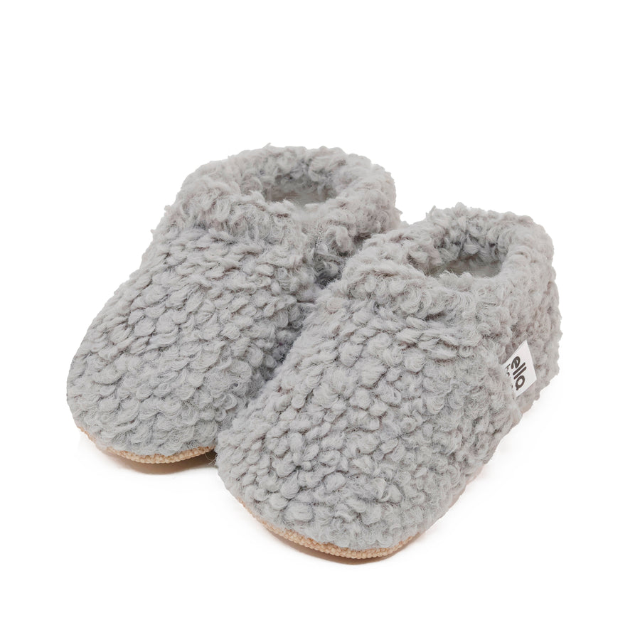 Tedy Baby Booties House Slippers, Non-Slip Sole, Organic Cotton Lining, Home Nursery Shoes Gray
