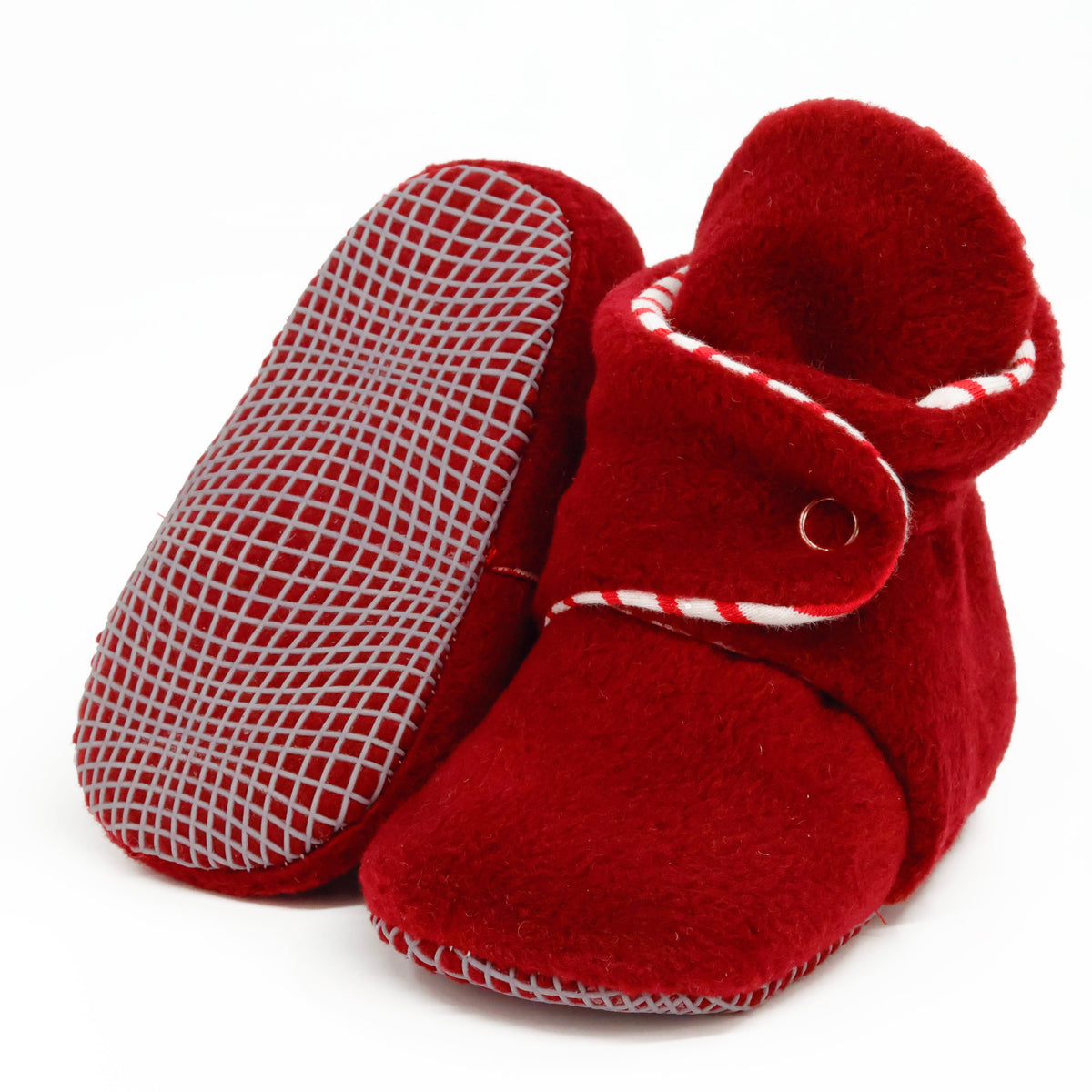 Fleece Stay-On Baby Booties with Snaps – Burgundy