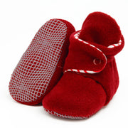 Fleece Stay-On Baby Booties with Snaps – Burgundy