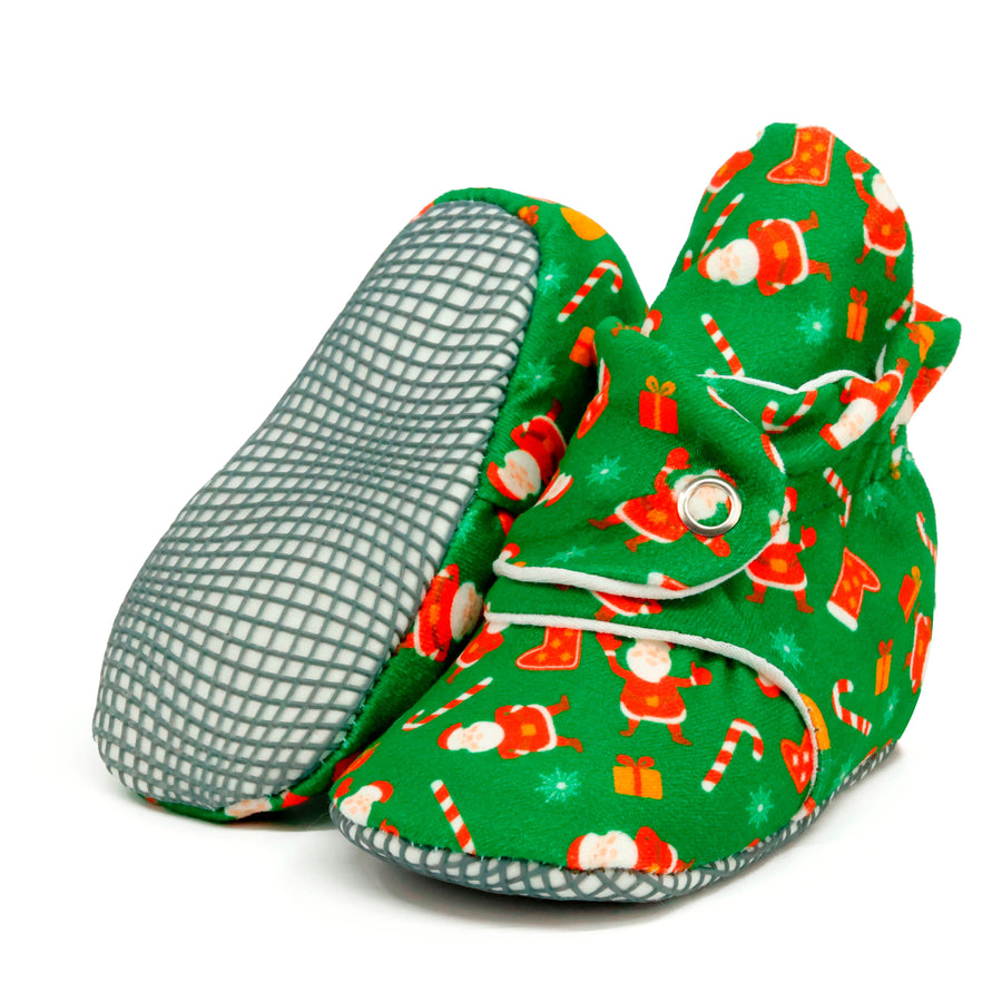 Organic Cotton Baby Booties, Non-Slip Sole, Cotton Newborn Booties Home Nursery Shoes, Santa Claus