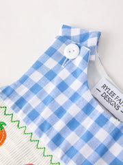 Fall Thanksgiving& Halloween Blue Pumpkin Smock Embroidery Baby Boy Romper