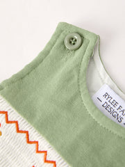 Fall Thanksgiving Chicken Smock Embroidered Green Boys Romper