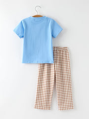 Christmas Vintage-Style Embroidered Gingerbread Plaid Boys Set