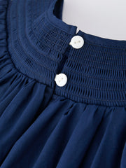 Christmas Navy Blue Nativity Smocking Embroidered Dress