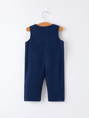 Christmas Navy Blue Nativity Smocking Embroidered Baby Boy Romper
