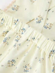 Girls Floral Print Lace Trim Wide Leg Jumpsuit