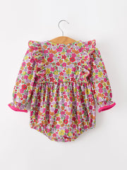 Hot Pink Bow Floral Girl Bubble Romper