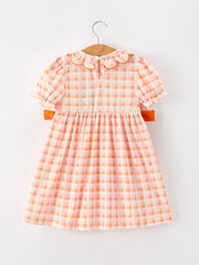 Halloween Pumpkin Plaid Bow Girls Dress