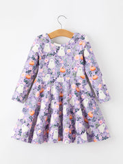 Halloween Ghost Pumpkin Girls Long Sleeve Twirl Dress