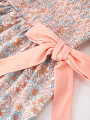Fall Floral Girls Dress Smocked Ruffle Neck Bow