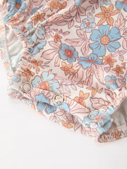 Fall Floral Baby Romper Smocked Ruffle Neck Bow