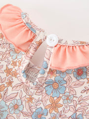 Fall Floral Baby Romper Smocked Ruffle Neck Bow