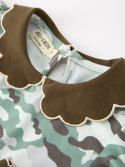 Fall Camo Bow Girls Puff Sleeve Twirl Dress