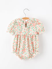 Fall Blush Floral Baby Romper Smocked Petal Collar