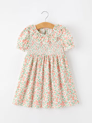 Fall Blush Floral Girls Dress Smocked Petal Collar