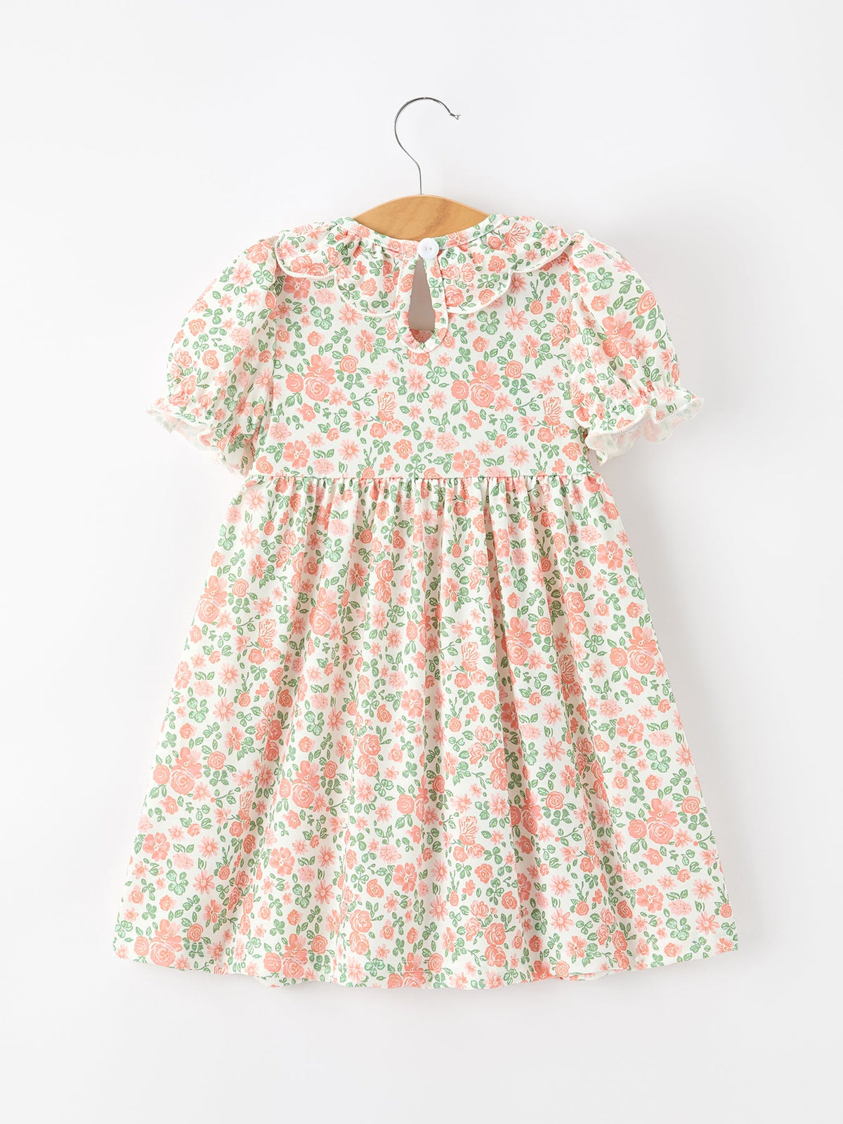 Fall Blush Floral Girls Dress Smocked Petal Collar