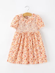 Fall Rust Floral Baby Girls Dress Smocked Petal Collar