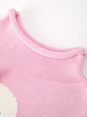 Girls Ghost Bow Knit Sweater Halloween Cute Embroidered Pullover
