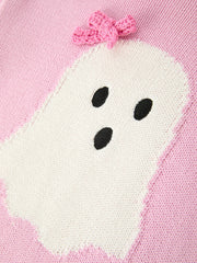 Girls Ghost Bow Knit Sweater Halloween Cute Embroidered Pullover