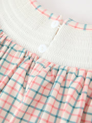 Girls Christmas Smocked Plaid Dress with Tree Embroidery