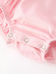 Fall Pink Smocked Baby Girl Corduroy Bubble Romper Peter Pan Collar Floral Detail