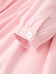 Fall Pink Smocked Girls Corduroy Dress Peter Pan Collar Long Sleeve Floral Detail