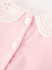Fall Pink Smocked Girls Corduroy Dress Peter Pan Collar Long Sleeve Floral Detail