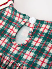 Baby Girl Christmas Plaid Embroidered Dress Wreath Collar