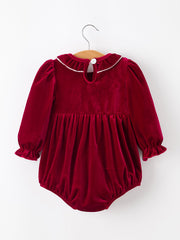 Christmas Velvet Smocked Baby Bubble Romper with Pearl Detail