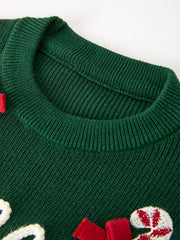 Girls Christmas Jolly Candy Cane Bow Knit Sweater